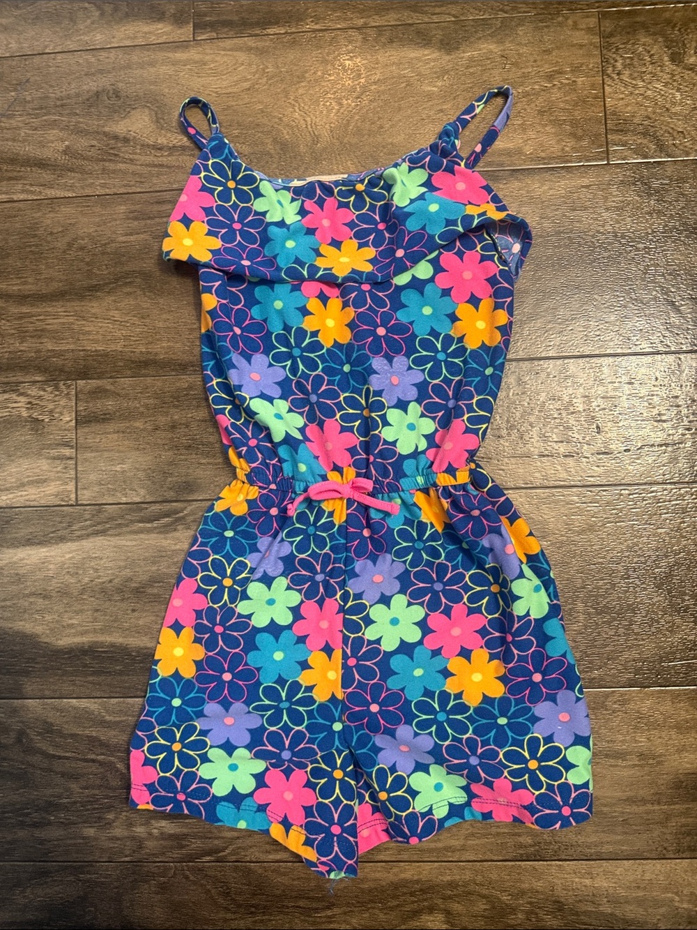 Girls Navy Floral Strappy Romper